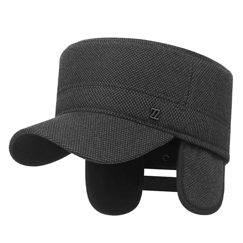 Cappello Militare Invernale Da Uomo Foderato In Pile Piatto Con Paraorecchie Caldo Antivento All'Aperto Regolabile Cotone
