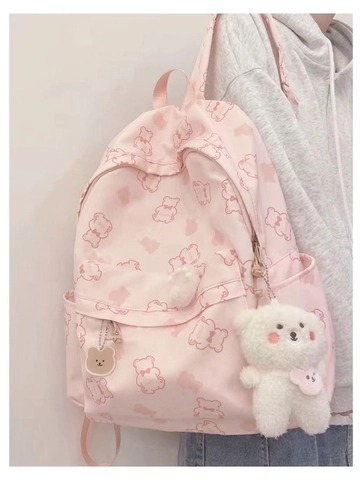 Cute Bear Print Oxford Cloth Backpack Waterproof Japanese Style Harajuku School Bag For Girls Students Women