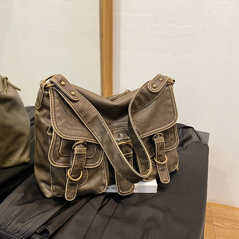 Borsa A Tracolla Vintage In Pelle PU Con Tasche Multiple Grande Capacità Borsa A Spalla Retro Per Donna Quotidiana