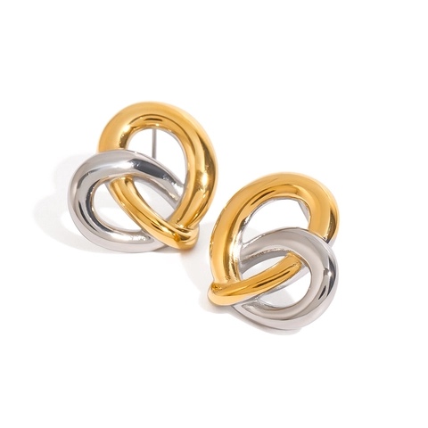 Heart Stud Earrings Two Tone Intertwined Twisted Line 18K Gold Plated Stainless Steel Minimalist Geometric Fashion Jewelry