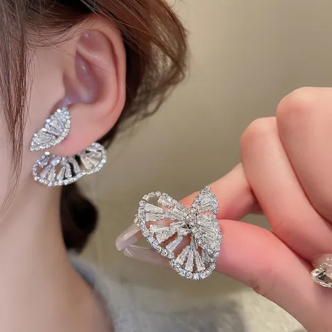 Orecchini A Lobo A Farfalla Con Perno In Argento Sterling 925 Zircone Lucido Intarsiato Gioielli Eleganti A Doppio Uso