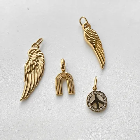 Stainless Steel Feather Wing Peace Sign Horseshoe Pendants Gold Silver Rhinestone Metal Charms For DIY Jewelry Making Accessories