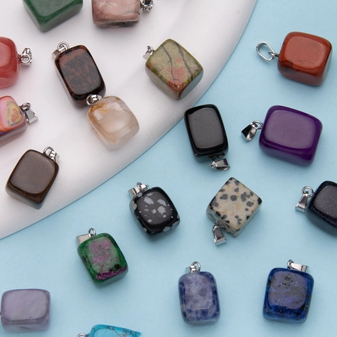 Colgante De Piedra Natural Cristal Collar Cubo Cuadrado Geométrico Amatista Cuarzo Rosa DIY Creación De Joyas