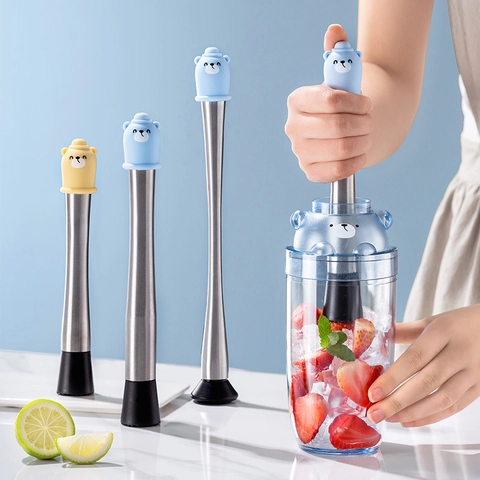 Cocktail Shaker And Fruit Muddler Stainless Steel Silicone PC Plastic Bear Design DIY Drink Barware Tools For Lemon Tea