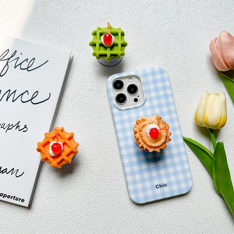 3D Simulation Food Phone Stand Retractable Griptok Kawaii Cream Waffle Cherry Dessert Mobile Desktop Holder Adhesive