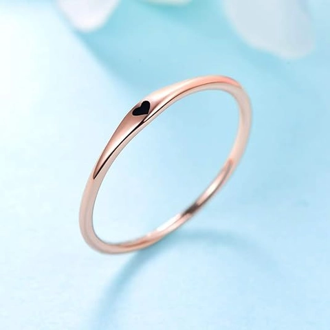 925 Sterlingsilber Schwarz Emaille Herz Ring Für Damen Minimalist Tropf-Emaille Geometrischer Fingerring Roségold Silber Schmuck