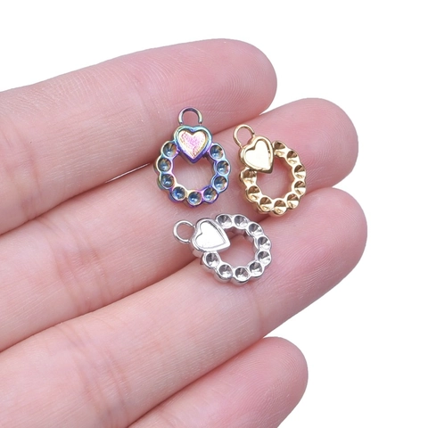 Colgante De Corazón Redondo De Acero Inoxidable Accesorios De Joyería Para Hacer Collares DIY Chapado Al Vacío Moda Mujer