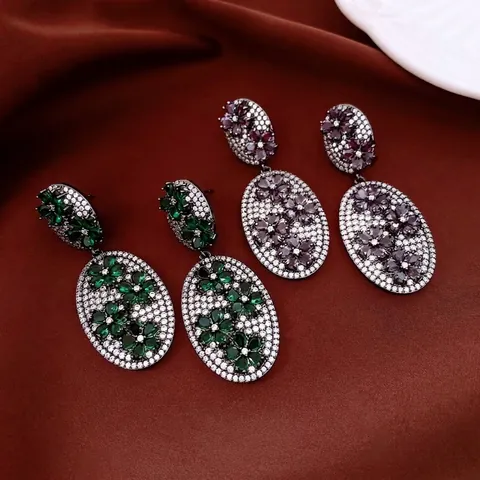 Boucles D Oreilles Pendantes Fleur Vintage Cuivre Zircon Baroque Ellipse Pour Femmes Avec Tige En Argent