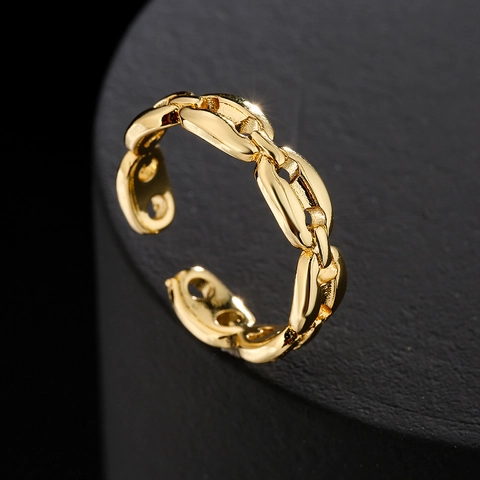Open Ring Copper 18K Gold Plated Zircon Micro Pave Pig Nose Geometric Anchor Chain Adjustable Jewelry For Women