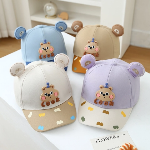 Cappello Da Baseball Per Bambini Con Orecchie Di Orso 3D Patch Cartoon Misto Cotone Protezione Solare Berretto Regolabile