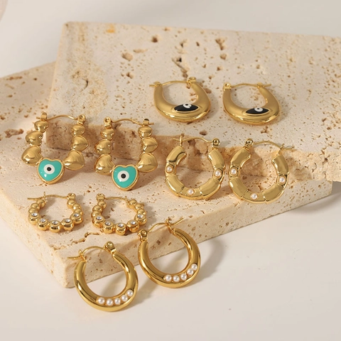 Edelstahl 18K Vergoldet Böser Blick Ohrringe Für Damen Emaille Künstliche Perle Strass Ohrstecker Schmuck