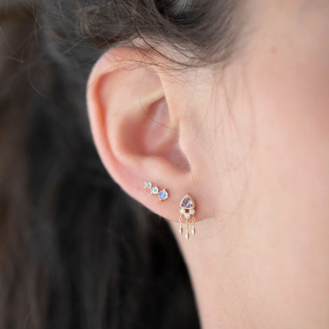 Orecchino Per Cartilagine A Triangolo Con Frange In Argento Sterling 925 E Zircone Gioielli Per Piercing Stile Boho