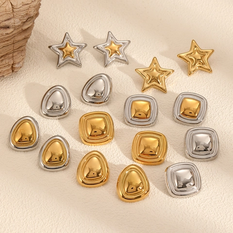 Geometrische Ohrstecker Edelstahl 18K Vergoldet Stern Quadrat Tropfen Minimalistische Moderne Mode Frauen