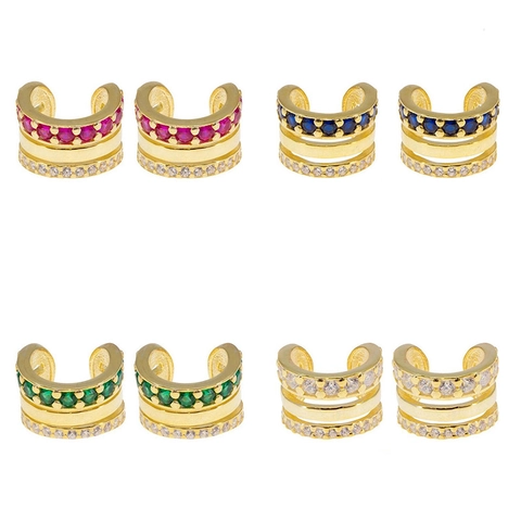 Luxurious Brass Zirconia Ear Cuffs For Women Gold Silver Plated Triple Layer Geometric Non Pierced Earrings Fashion Jewelry