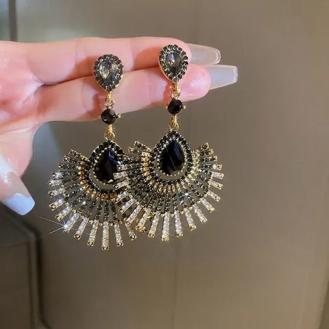 Orecchini Pendenti A Goccia Vintage Lega Strass Design A Ventaglio Radiante Con Perno In Argento Stile Palazzo Donna