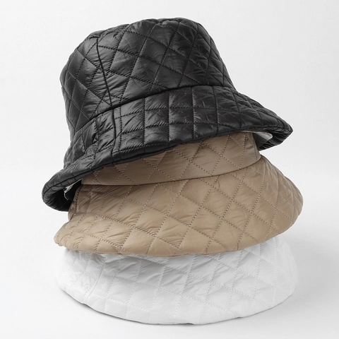 Chapeau Bob Matelassé Coton Duvet Chaud Hiver Motif Losanges Coupe Vent Léger Mode Pour Femmes