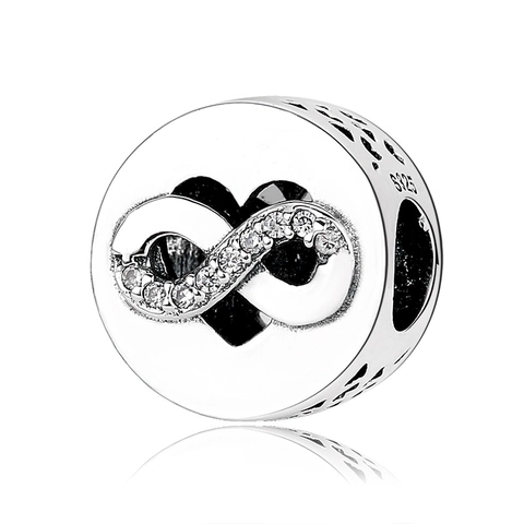 Ciondolo Perlina Cuore Infinito Argento Sterling 925 Zirconia DIY Creazione Gioielli Accessorio Rotondo Traforato