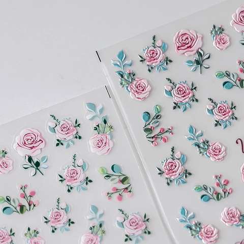 Autocollants D'Art D'Ongles Roses En Relief 5D Style Japonais Autocollants Décoration De Manucure Femmes