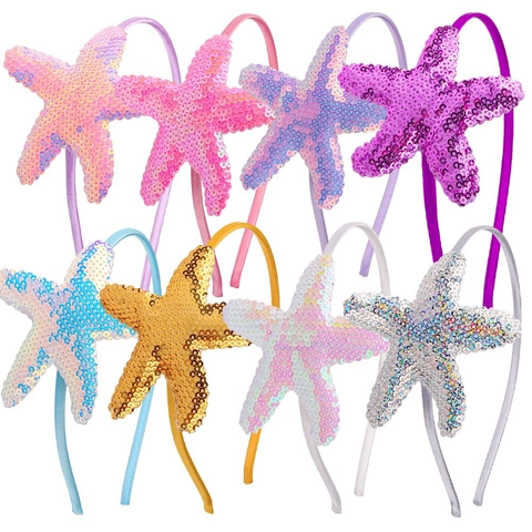 Starfish Headband Sequin Glitter Ocean Theme Hair Hoop For Girls Party Princess Hair Accessories Shiny Decorative