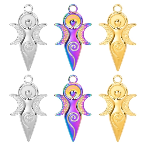 Colgante Diosa Espiral Acero Inoxidable Triple Luna Nudo Celta Joyería Wicca Pagana Para Mujer Accesorio Collar DIY