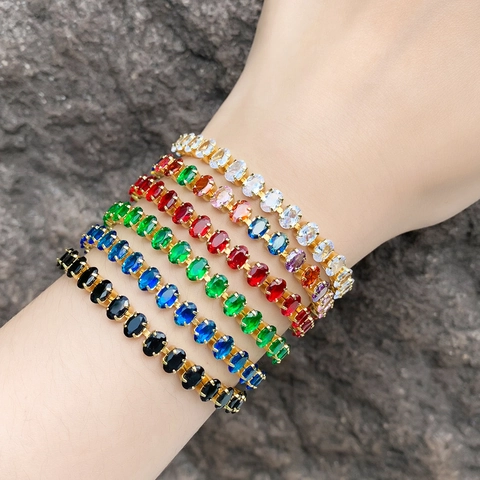 Bracciale Bolo Regolabile Con Zirconia Cubica Ovale Rame Placcato Oro 18K Gioielli Eleganti Per Donna Accessorio Moda