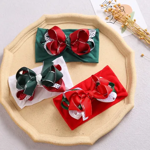 Diademas Bebé Navidad Lazo Grande Cintas Pelo Elásticas Nylon Lunares Tocado Fiesta Para Niñas