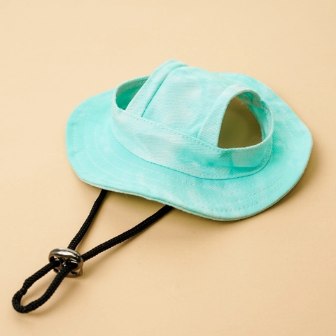 Pet Sun Hat Adjustable Bucket Hat Polyester Canvas With Ear Holes Tie Dye For Cats And Small Dogs Outdoor
