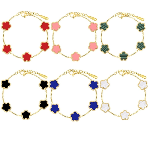 Fashion Five Flower Charm Bracelet Gold Plated Stainless Steel Adjustable Link Chain Elegant Jewelry For Women