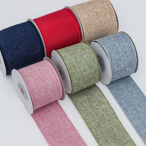 Faux Linen Ribbon Woven Webbing With Overlock Edge For DIY Crafts Gift Wrapping Christmas Decoration Colorful