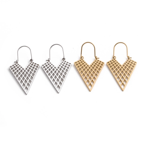 Stainless Steel V-Shaped Hollow Mesh Drop Earrings For Women Geometric Dangle Fashion Jewelry Elegant Hook Style