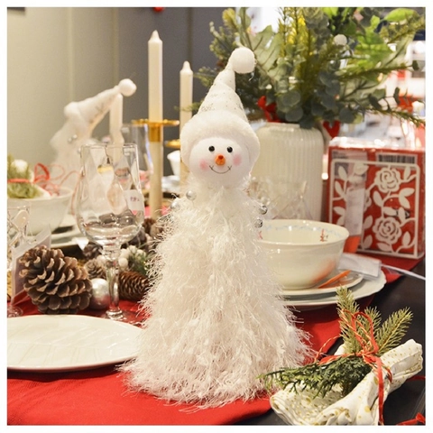 Decorazioni Da Tavolo Natalizie Babbo Natale E Pupazzo Di Neve In Peluche Bianco Con Cappelli A Fiocchi D'Argento