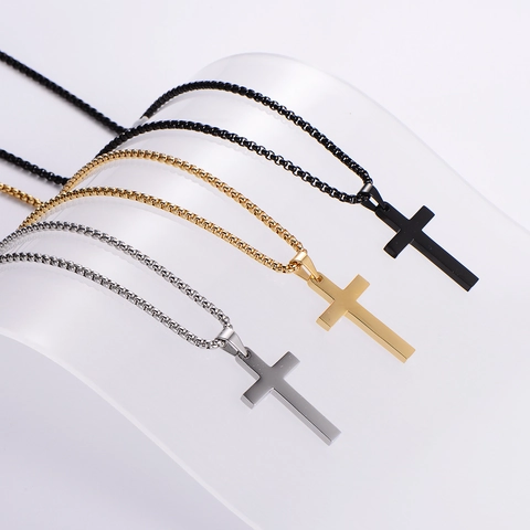Collar Con Colgante De Cruz De Acero Inoxidable Estilo Hip Hop Punk Joyería De Metal 316L Cadena De Caja Para Hombres Mujeres
