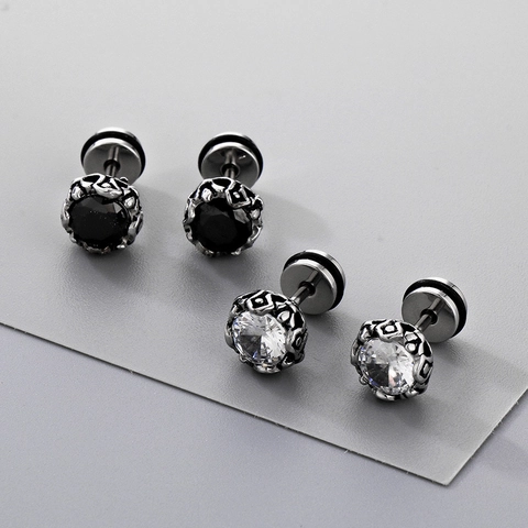 Orecchini A Perno Vintage In Acciaio Inossidabile Zirconia Punk Gotico Chiusura A Vite Barbell Gioielli Unisex