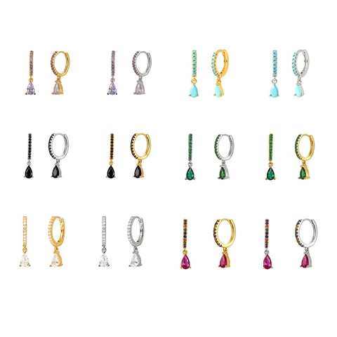 Luxury Water Drop Hoop Earrings Copper With Colorful Pear Shaped Cubic Zirconia Pendant Huggie Dangle Jewelry For Women