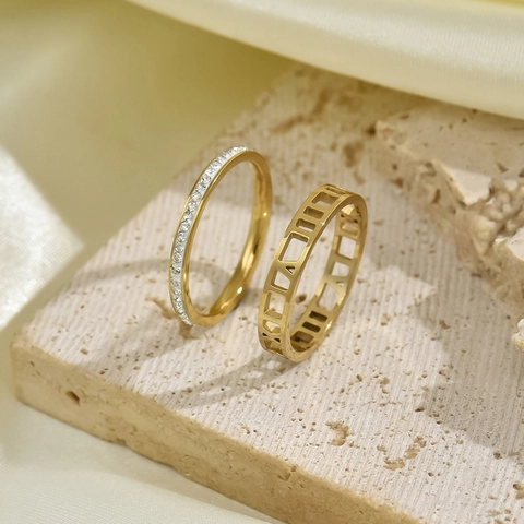 Anello Traforato in Acciaio Inossidabile Con Numeri Romani Per Donna Pavé di Strass Anello Alla Moda Rimovibile