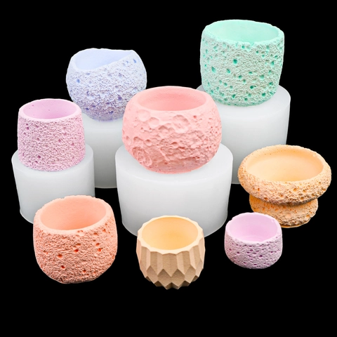 Silicone Mold DIY Candle Cup Flower Pot Moon Surface Texture Resin Casting Plaster Cement Craft Tool Home Decoration