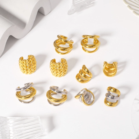 Edelstahl Ear Cuffs Ohne Ohrloch 18K Vergoldet C-Form Geometrische Ohrklemmen Damen Wasserdicht Hypoallergen Schmuck