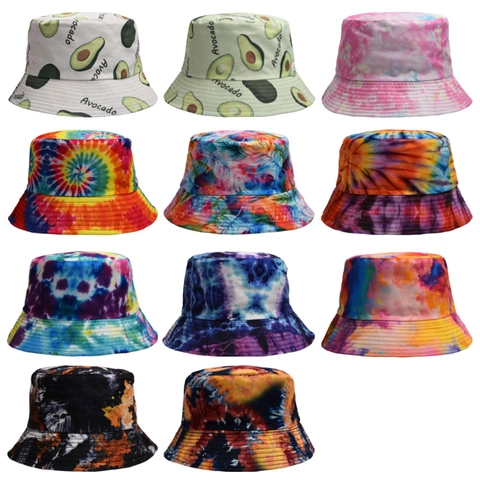 Tie Dye Bucket Hat Cotton Polyester Sun Protection Outdoor Streetwear Hip Hop Fisherman Cap For Men Women