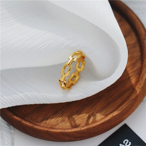 Retro Hollow Chain Link Ring Titanium Steel 18K Gold Plated Geometric Trendy Fashion Jewelry For Women
