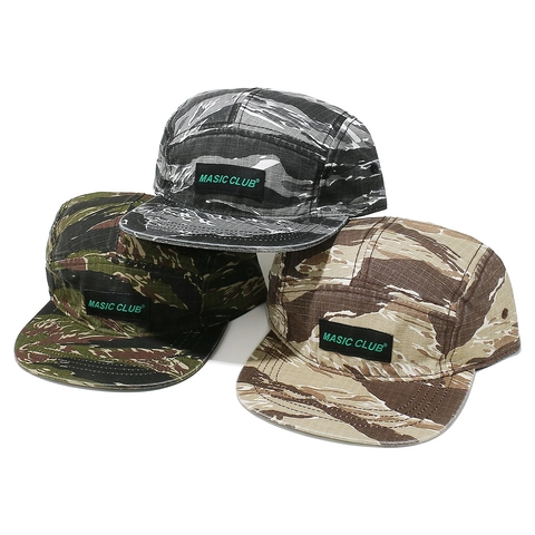 Cappellino Da Camp A Cinque Pannelli Cotone Mimetico A Strisce Di Tigre Retro Hip Hop All'aperto Regolabile Visiera Piatta