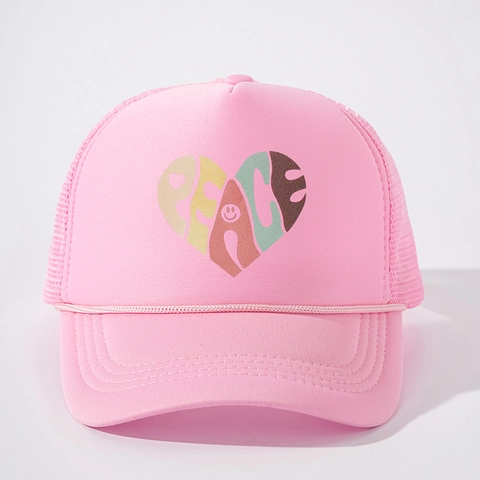 Casquette Trucker Imprimé Peace Cœur Smile Maille Casquette De Baseball Réglable Respirant Chapeau Soleil Extérieur