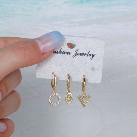 Orecchini A Cerchio Geometrici In Ottone Placcato Oro Zirconia Stella Luna Con Perno In Argento Sterling 925 Per Donna Moda