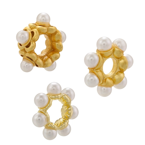 Round Spacer Beads Brass 18K Gold Plated Artificial Pearl Inlaid Retro For DIY Jewelry Making Elegant Vintage Charms