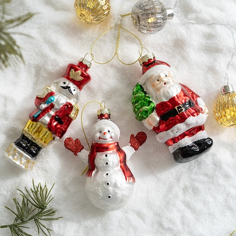 Christmas Tree Hanging Ornaments Hand Painted Glass Shaped Decorative Glitter Holiday Festival Party Home Decor Santa Snowman