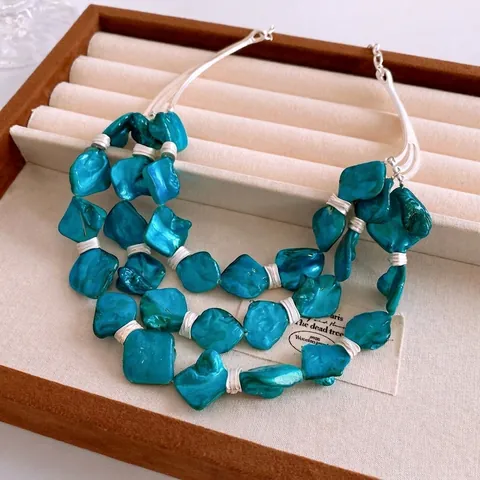 Bohemian Statement Necklace Multi Layer Geometric Irregular Shell Alloy Wire Wrapped Retro Vintage Vacation Jewelry For Women