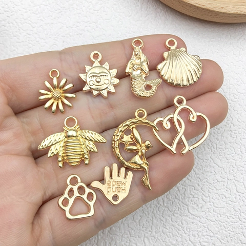 Alloy Charms Mixed Shapes For DIY Jewelry Making KC Gold Mermaid Musical Note Heart Animal Pendant Craft Accessories