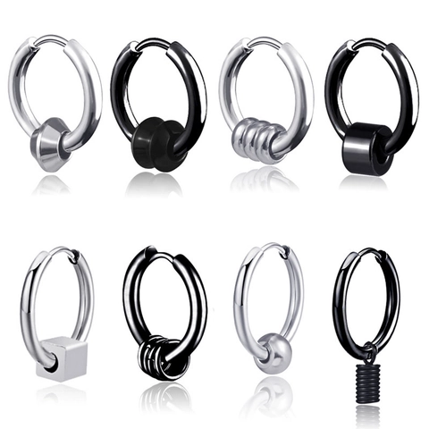Pendientes De Aro Y Clips De Acero Inoxidable Unisex Hip Hop Punk Minimalista Geométrico Joyería Para Hombres Mujeres