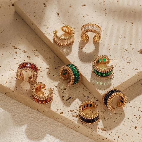 Σκουλαρίκια Ear Cuffs Σε Σχήμα C Επιχρυσωμένος Χαλκός 18K Ζιργκόν Μπαγκέτα Vintage Κοσμήματα Για Γυναίκες