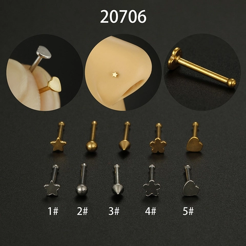 Titanium Steel Nose Studs Heart Star Flower Ball Cone Shape Straight Bar Body Piercing Jewelry For Women Men
