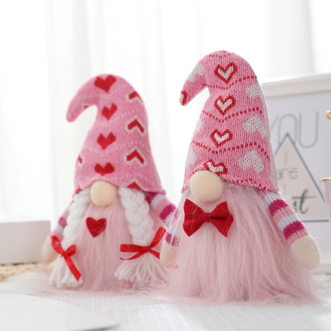 Gnom De Saint Valentin Poupée En Peluche Chapeau Tricoté À Cœur Rose Rudolph Sans Visage Décoration De Table Cadeau Romantique